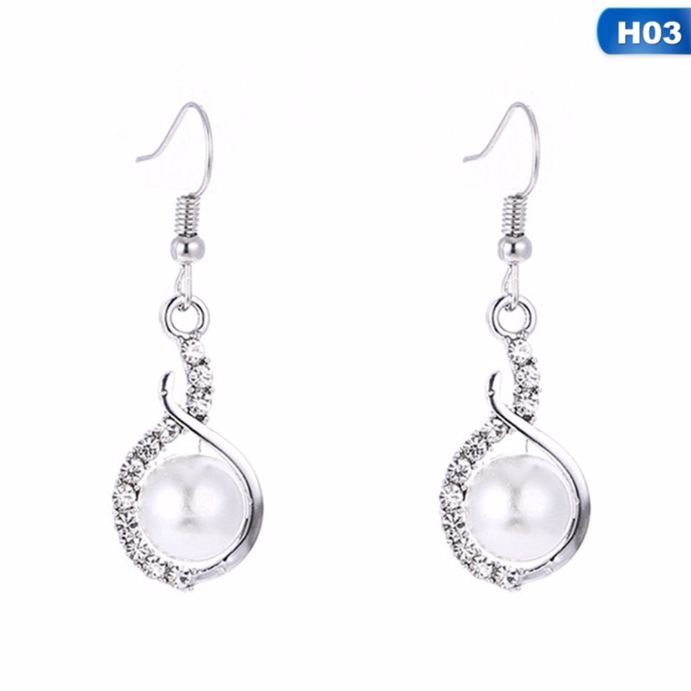 Pearl Crystal Infinity Silver Drop Dangle Earrings - Picture 3 of 5